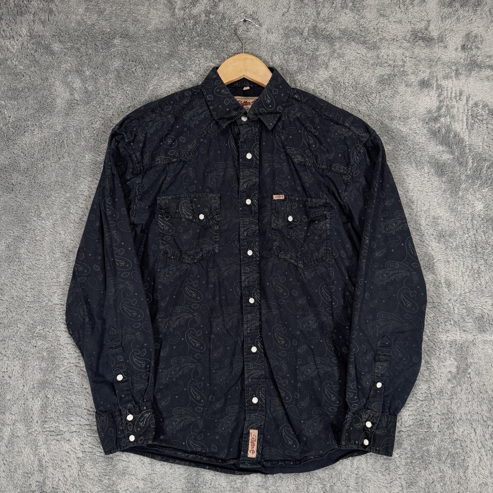 Rafter C Shirt Mens‎ L Blue Paisley Pearl Snap Western Cowboy 100% Cotton